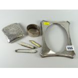 Parcel of hallmarked silver items including photograph frame, cigarette box, bangle, fruit knives