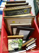 Crate of various framed prints & photograph frames