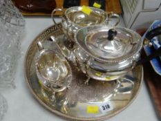A good EPNS three-piece teaset with galleried tray