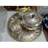 A good EPNS three-piece teaset with galleried tray