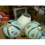 Three decorative table lamps, selection of framed prints and other household goods