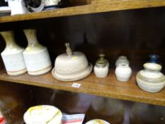 Collection of Studio stoneware vases and a cheese dish and cover