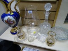 Mixed selection of glassware and an Italian gilt decorated blue jug