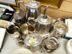Selection of EP teaware and hammered pewter items