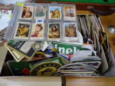 Quantity of film star collector cards and a large collection of vintage beer mats