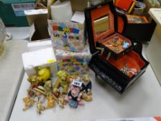 Piano musical jewellery box and contents, a quantity of boxed Mr Men figurines and a collection of