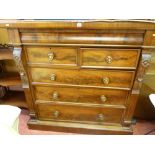 Victorian mahogany chest of two short over three long drawers with secret drawer and tiger's eye