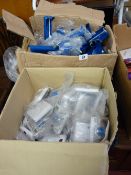 Box of 230mm/9ins Caulking guns and a box of electrical switches