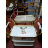 Pair of non-matching drinks trolleys and a pair of wooden vintage valets