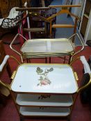 Pair of non-matching drinks trolleys and a pair of wooden vintage valets