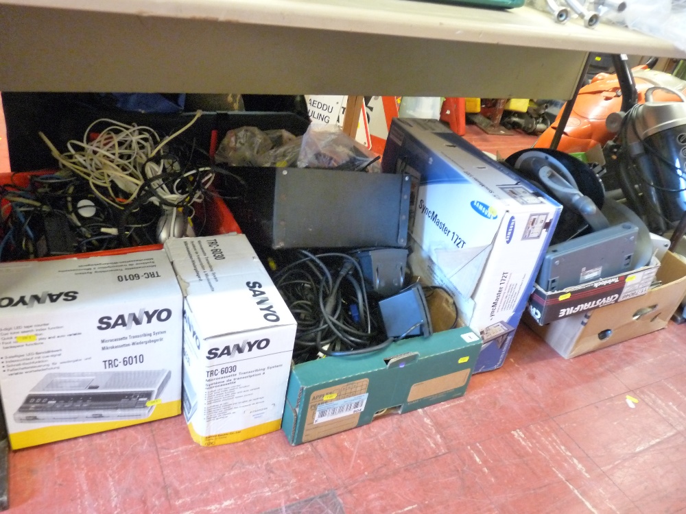Large parcel of transcribing equipment and other office electrical items including monitor, printer,