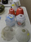 Seven various vintage lampshades including three decorative pendant examples