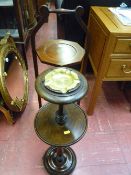 Mahogany three tier cakestand and an oak smoker's stand