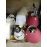 Quantity of decorative lamps and candleholders and a vintage style wall clock