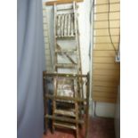 Vintage wooden stepladder, another smaller and a vintage clothes horse