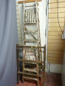 Vintage wooden stepladder, another smaller and a vintage clothes horse