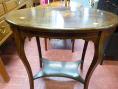 Oval two tier occasional table with inlaid central motif