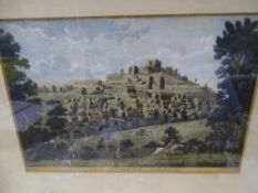 J BOYDELL coloured engraving titled 'A North View of Denbigh Castle, North Wales' with hunting scene