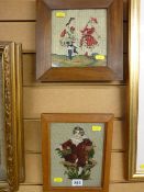 Framed vintage needlework picture of a couple and one other