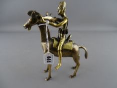 Benin City brass model of a hunter on horseback, Nigeria, early 20th Century