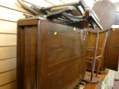 Polished wood drop leaf gate leg table, a vintage steamer chair A/F and a wooden stool