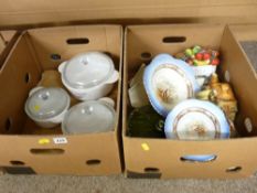 Three lidded Pyrex type dishes and a quantity of ornamental crockery