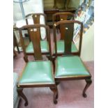 Parcel of four polished wood dining chairs with rexine seats