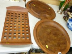 Dansk Designs, Denmark - two teak chopping boards and a twin handled tray