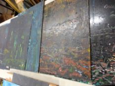 JOHN CHERRINGTON seven oils on board - Impressionist type studies, reeds and flowers around a pond