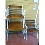 Excellent wood and painted metal garden set of two chairs and table