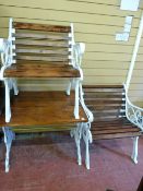 Excellent wood and painted metal garden set of two chairs and table