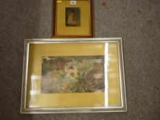 Framed print - young girl with flowers and a watercolour study of wild flowers