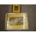 Framed print - young girl with flowers and a watercolour study of wild flowers