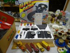 Boxed Childford Super Four Lane Racing Set and a quantity of Dinky diecast wagons in play worn