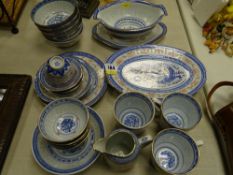 Quantity of Oriental blue, white and rust decorated teaware