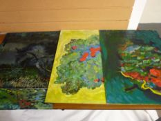 JOHN CHERRINGTON four oils on board - Impressionist type floral and woodland scenes