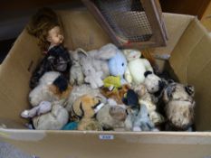 Box of vintage predominantly stuffed toys etc