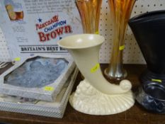 Grays Pottery 'Cornucopia' vase, a Prinknash vase and a stand and two carnival glass vases