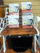 Parcel of four boxed Royalty Line kettles and a small Alba LCD TV E/T