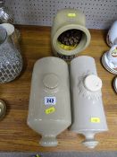 Stoneware pottery salt pot and two vintage hot water bottles