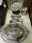 Fine EP food server, pair of Continental white metal pin dishes, pedestal bowl and similar items