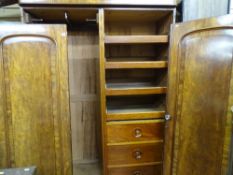 Victorian mahogany two door double wardrobe with left side hanging space and four sliding trays