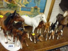 Beswick dappled grey horse and a selection of other horses