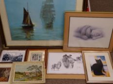Parcel of paintings and prints including a large MONTAGUE DAWSON