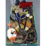 Mixed collection of vintage costume jewellery, watches, magnifiers etc