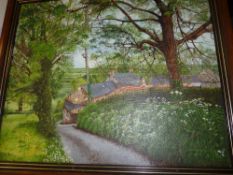 EDWARD PARI JONES oil on canvas - Anglesey farmstead and country lane, 50 x 60 cms