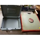 Parcel of old vinyl records and a secure metal box with key