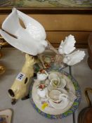 Coopercraft Siamese cat, elaborate dove ornament, Old Country Roses eggcups etc
