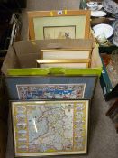 Two boxes and a quantity of loose paintings and prints including Eisteddfod print, Welsh map etc