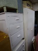 White painted four drawer chest, a white painted three drawer chest, a painted four drawer chest and